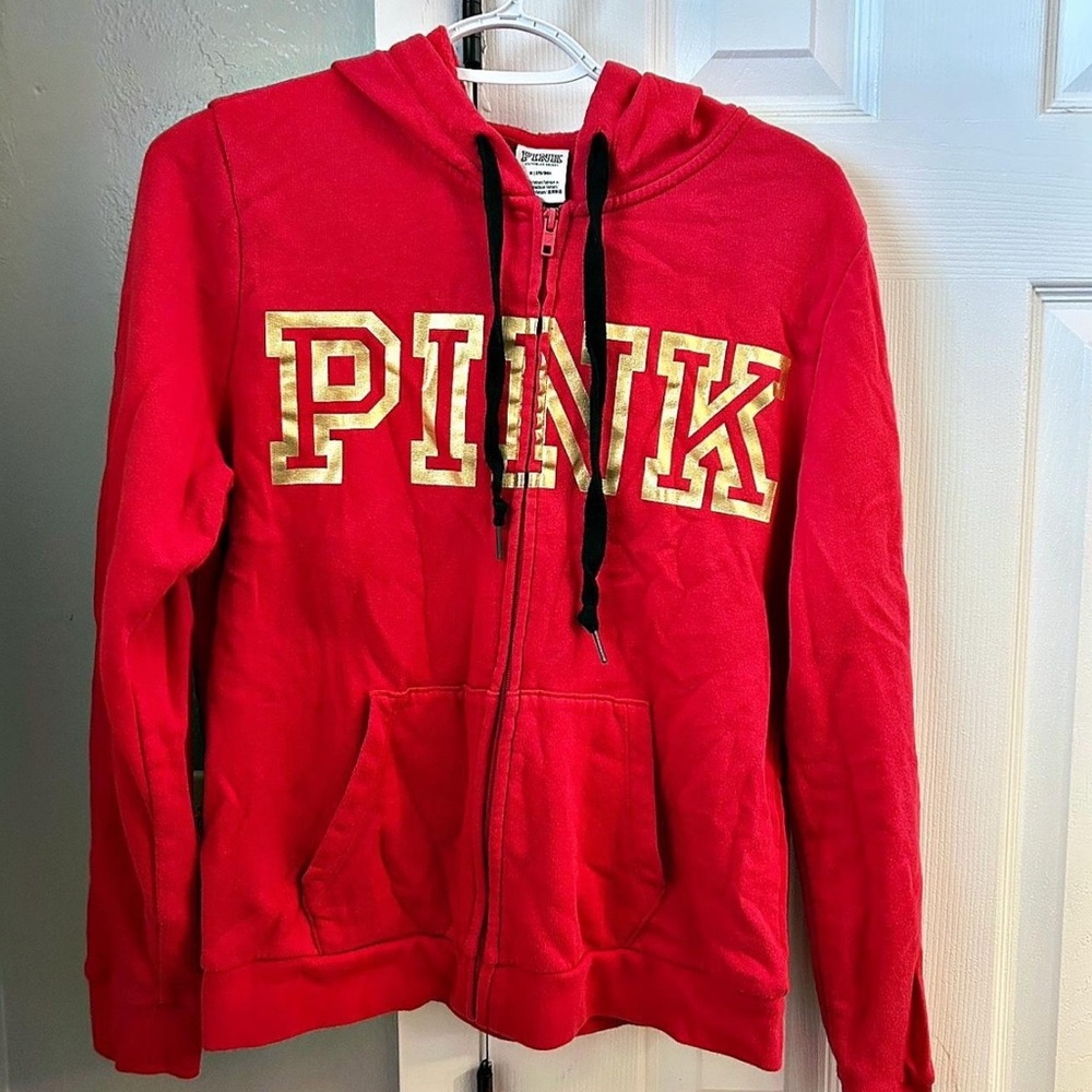 Victoria's Secret Red Hoodie with Gold Lettering
